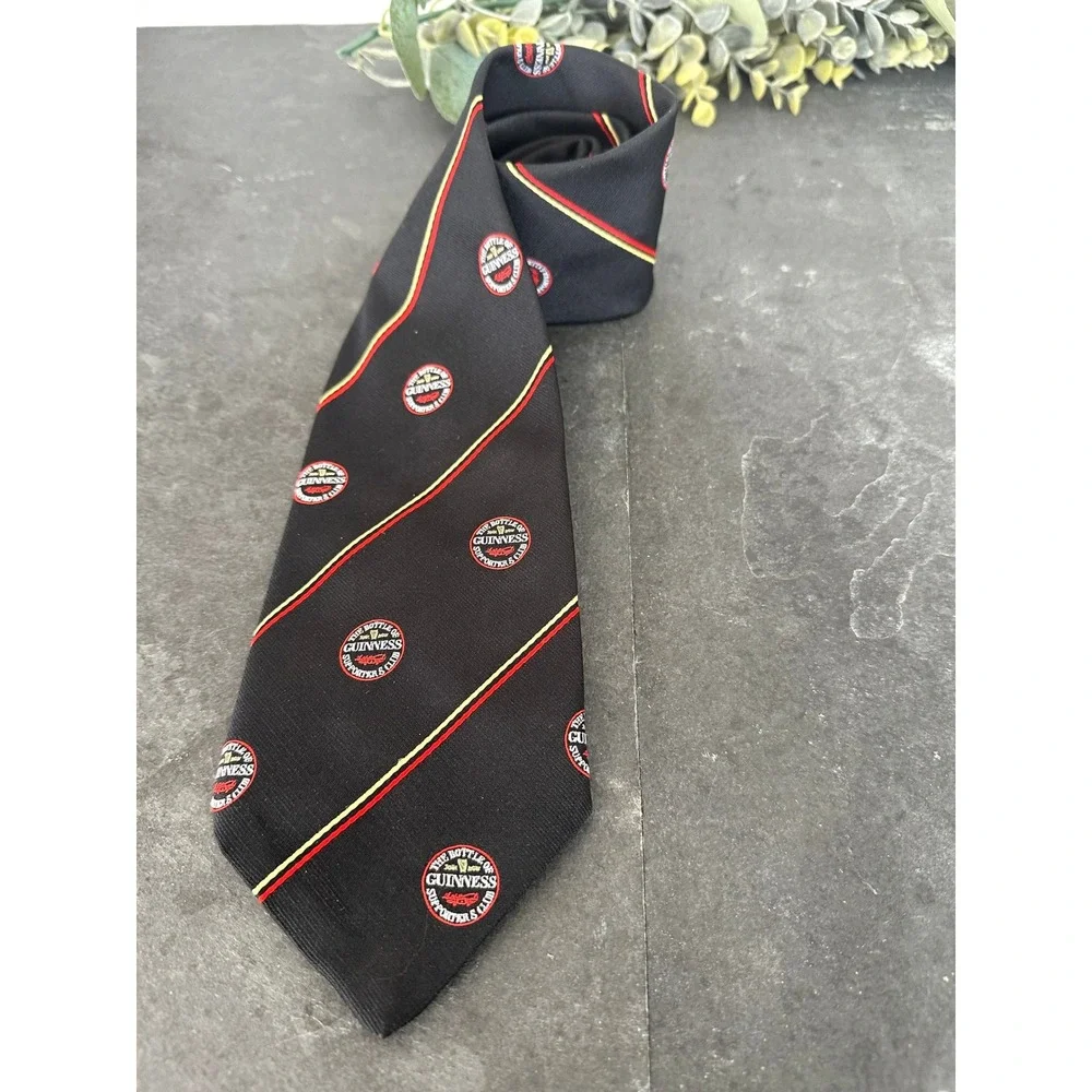 Vintage Guinness Tootal Beer Logo necktie black polyester novelty short